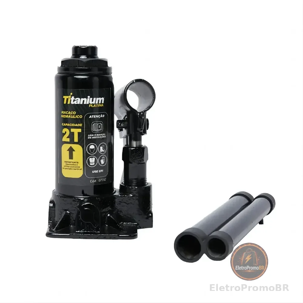 Macaco Hidraulico Portátil Tipo Garrafa 02 Toneladas - Titanium Platina