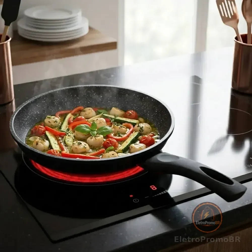 Frigideira De Indução Cerâmica Não Gruda Antiaderente Frita Sem Óleo Grande Fogão A Gás Indução Cooktop Elétrico Panela 24cm Preto Pítia
