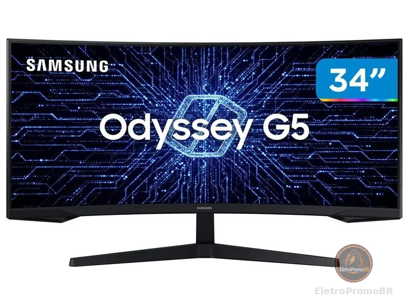 Monitor Gamer Samsung Odyssey G5 34" UWQHD, Tela Curva Ultrawide, Painel VA, 165Hz, 1ms, HDR10, HDMI, DP, FreeSync