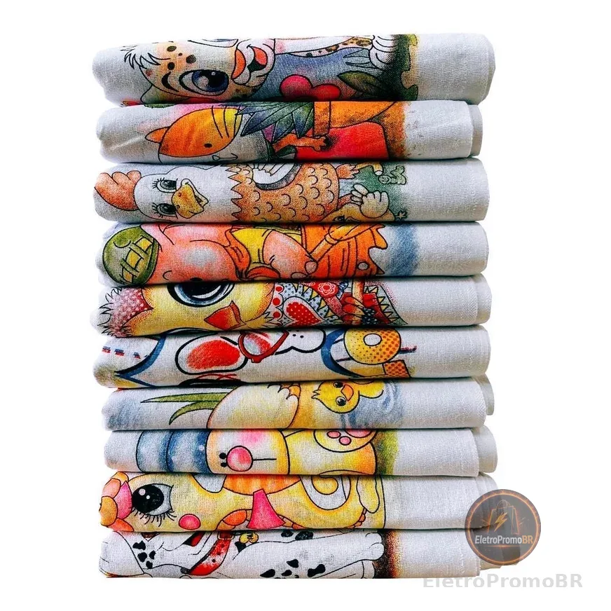 Pano De Prato Estampado Bainha Kit Com 10 Peças