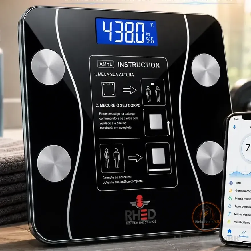 Balança Digital Bioimpedância Profissional smart imc 180kg Bluetooth Corporal Aparelho Alta Capacidade aplicativo App para Android e para IOS Balança De Banheiro Academia