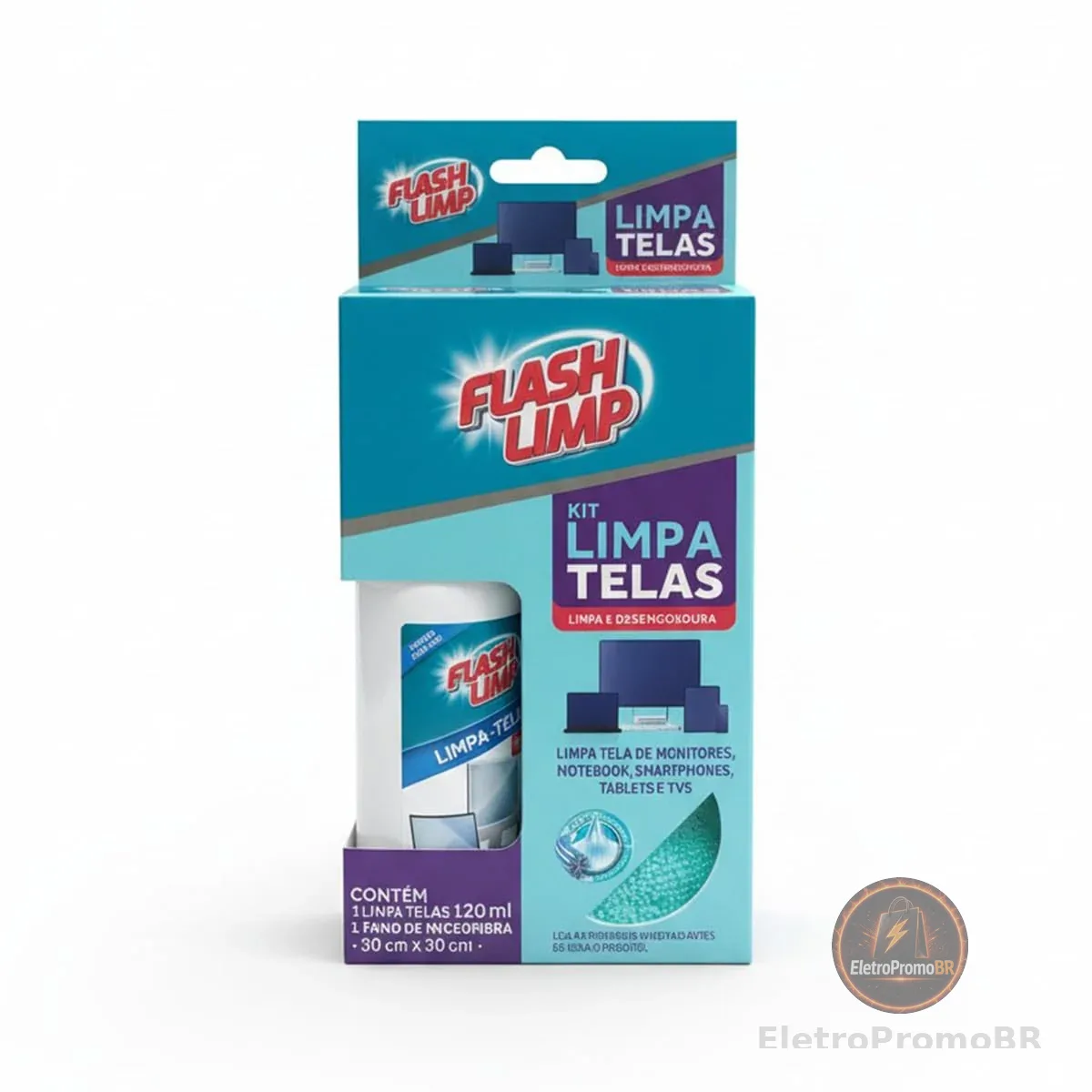 KIT LIMPA TELAS 120ml COM PANO MICROFIBRA 30cm