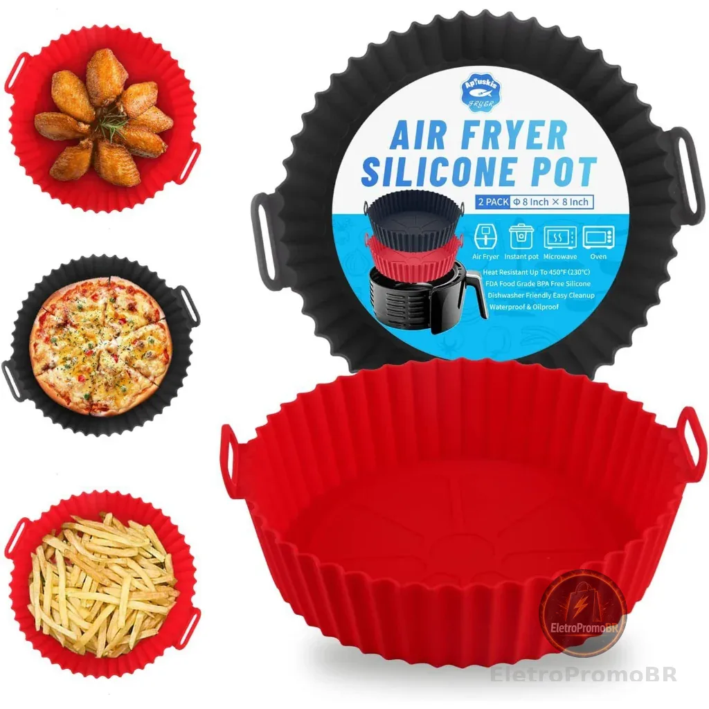 1/2/3 Forma De Silicone Para Air Fryer Forno Microondas Fritadeira Assadeira – Reutilizável Antiaderente Flexível