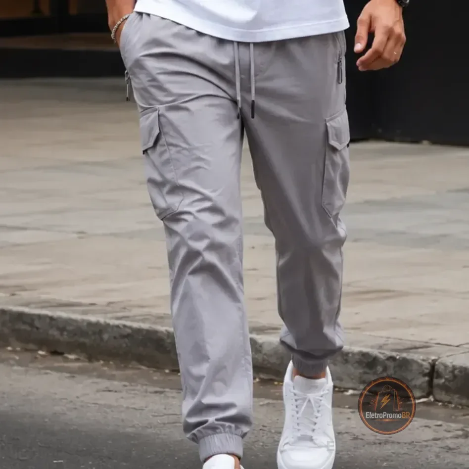 Calça Jogger Masculina Cargo Poliamida Com Elastano Cáqui Liso P - 36/38