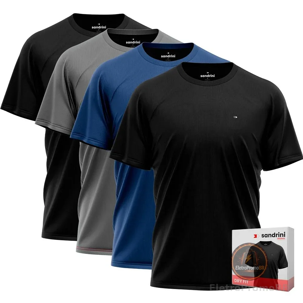 Kit 4 Camiseta Fitness Dry Fit Premium Sandrini Manga Curta Masculina Sport Treino