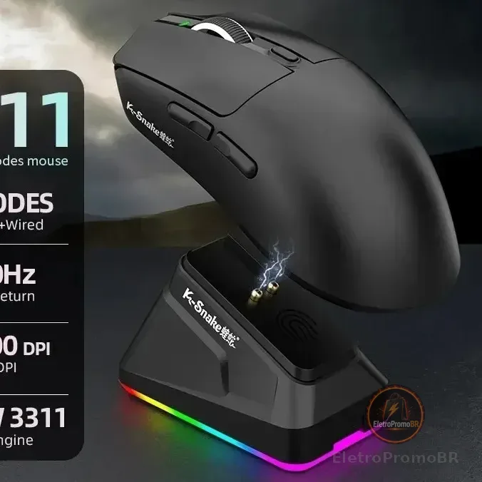 Mouse Leve Para Jogos X11 Paw3311 Com Encaixe Rgb De Três Mo Black