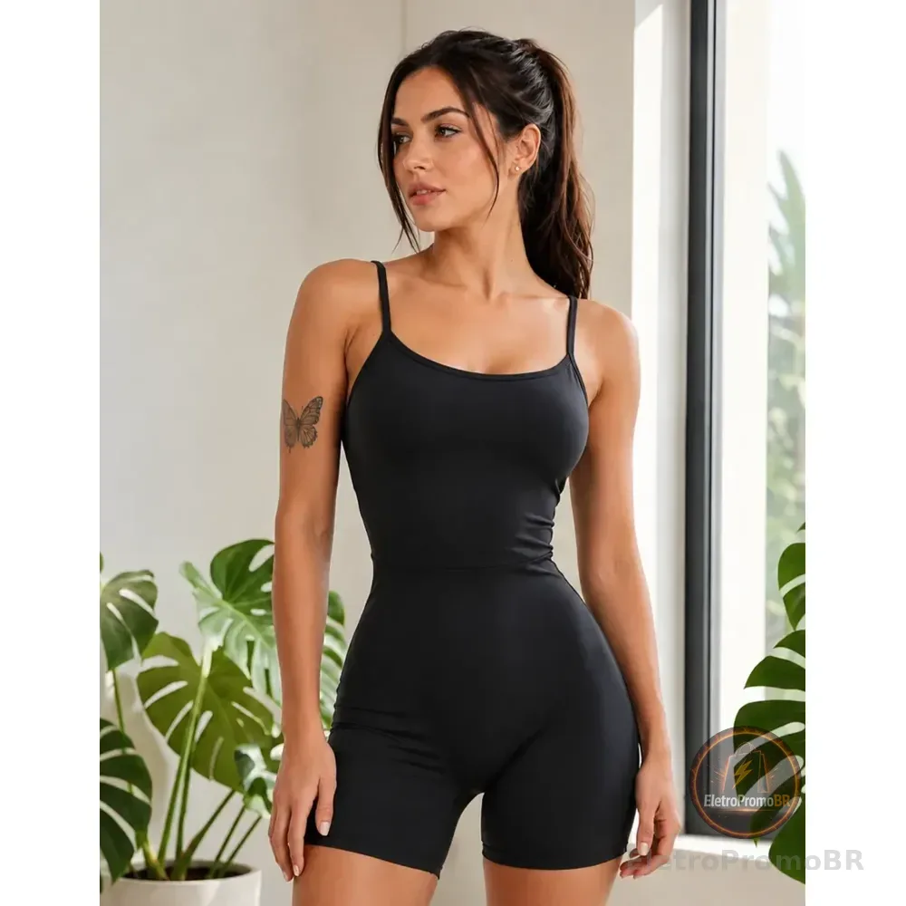 Macaquinho Feminino Fitness Academia Zero Transparência Preto G