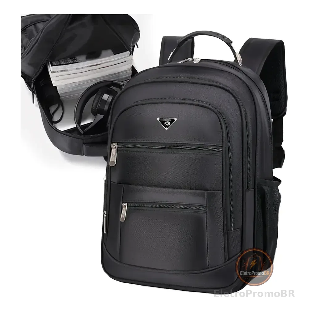 Mochila Masculina Impermeável Faculdade Alça Reforçada Preto Preto Liso