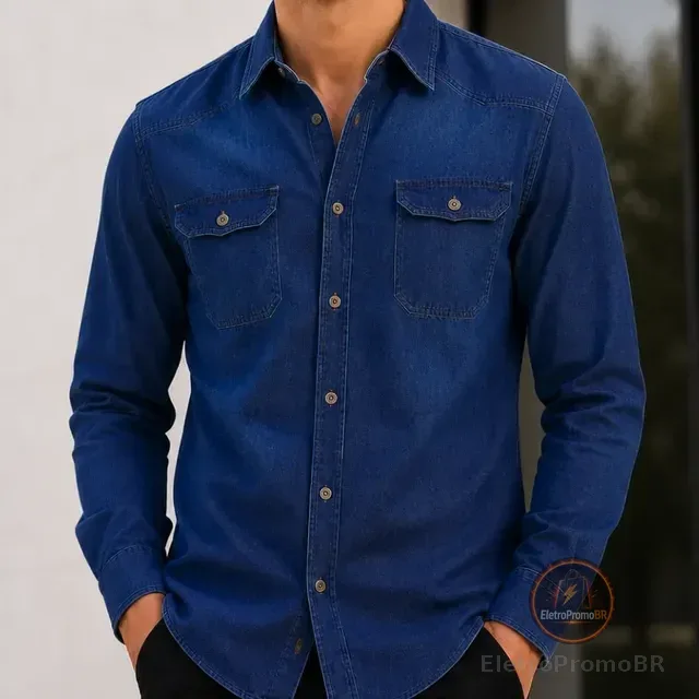 Camisa Jeans Slim Manga Longa Masculina
