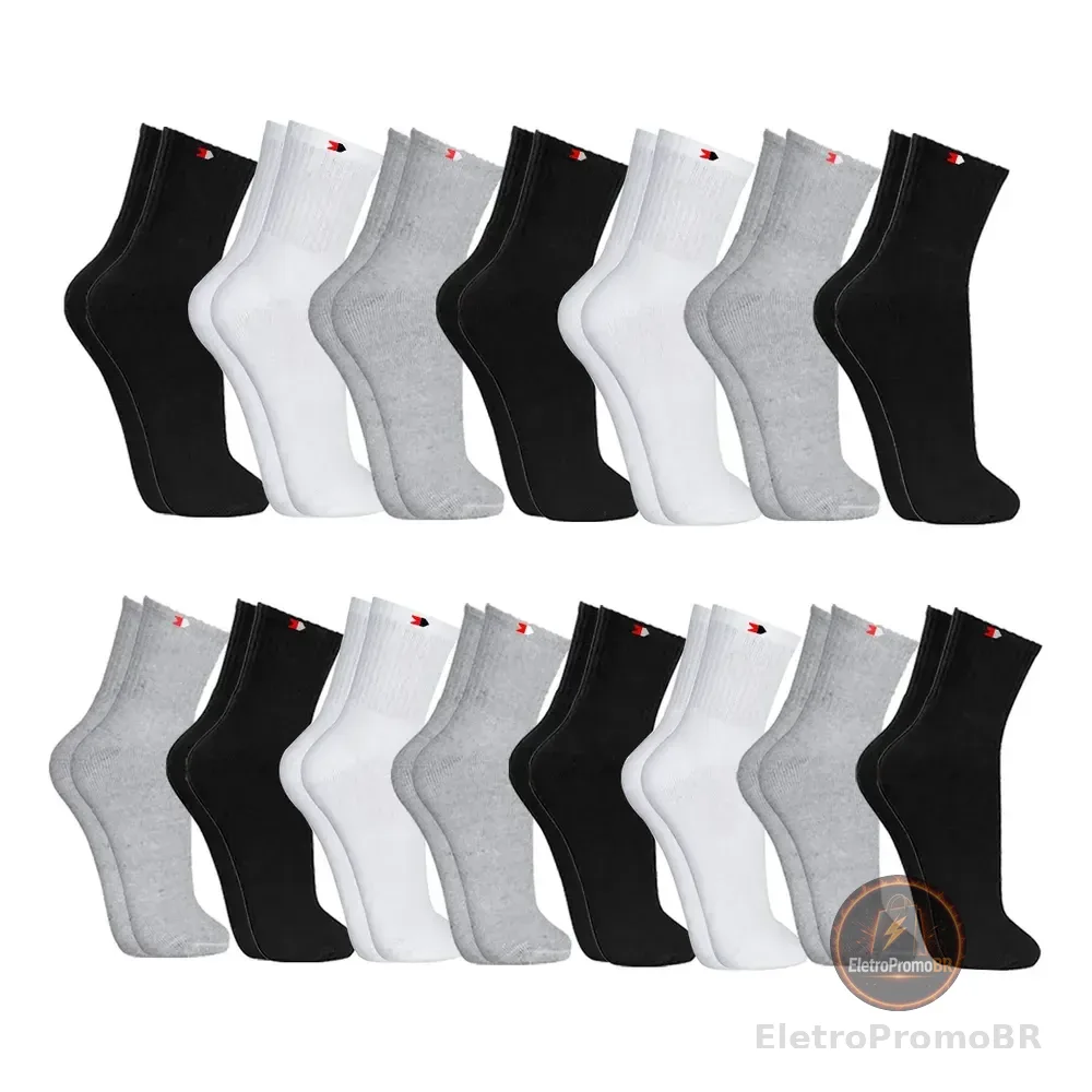Kit 15 Pares Meias Sport Algodão Cano Médio Sandrini Confort Sortidos 39-43