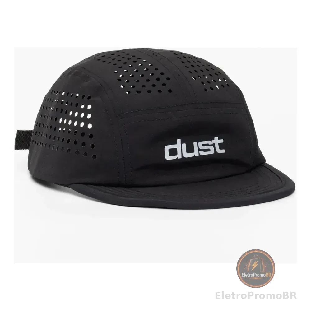 Boné Five Panel Corrida Performance Airtech Preto Aba Curta Esportivo Dust Company Strapback Ajustável Ultraleve Ventilado