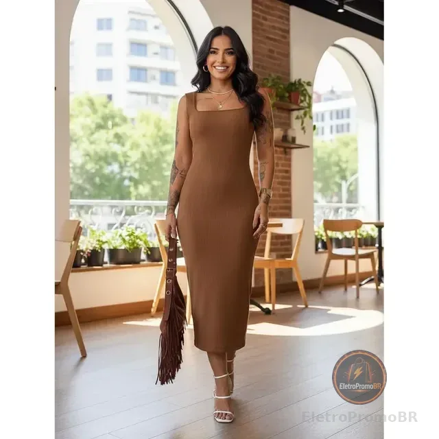 Vestido Longo Casual Festa Alça Grossa Fenda Moda Elegante
