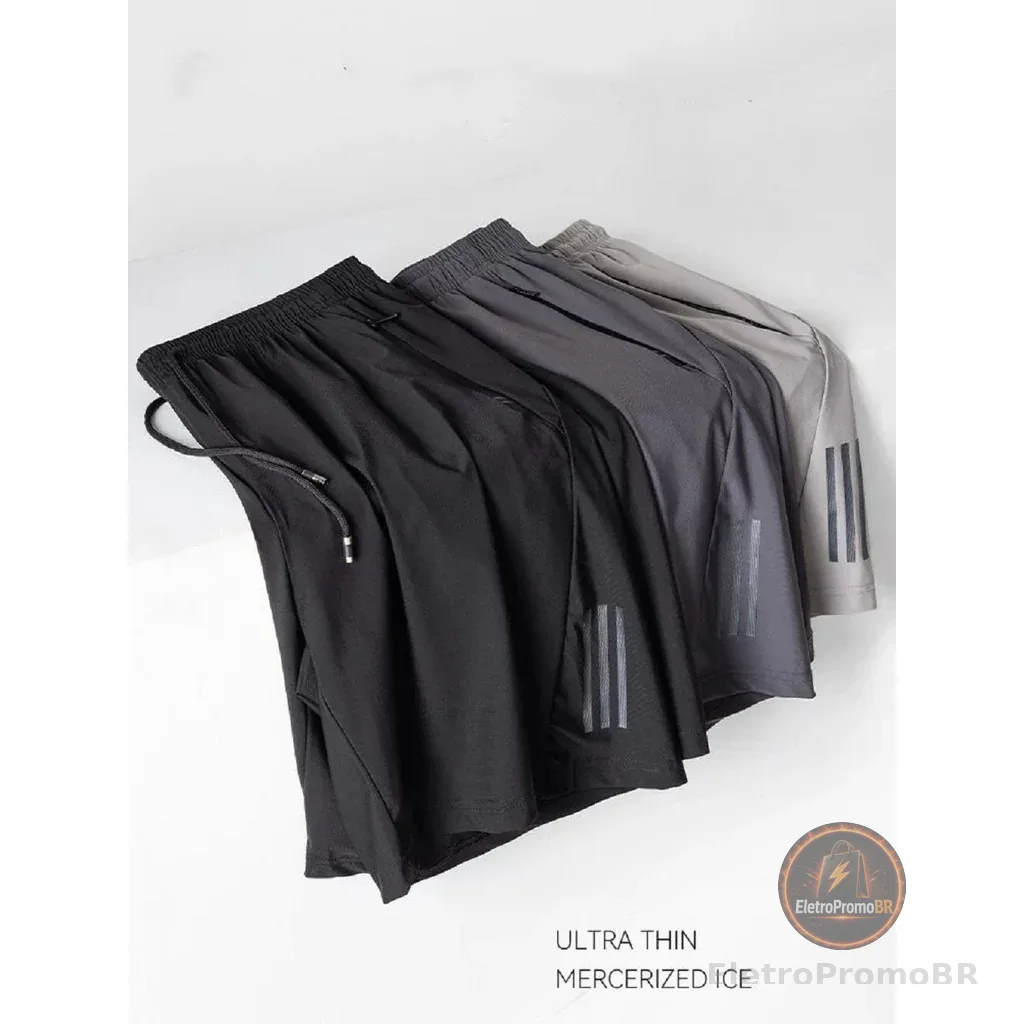 KIT 2 BERMUDA Shorts de Seda Elástico Secagem Rápida Masculino  Verão Shorts de Natação