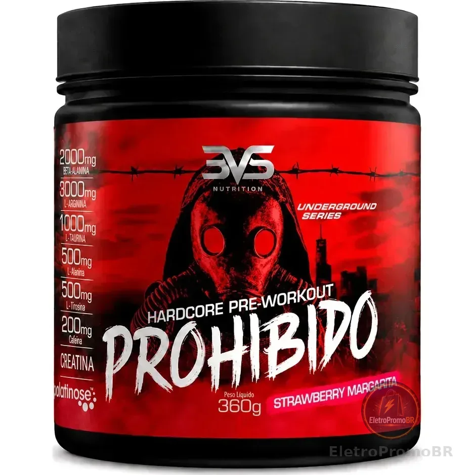 PROHIBIDO PRÉ TREINO 360g - Sabor: Strawberry Margarita (Morango) - A Combinação Perfeita de 8 Ingredientes que proporcionam energia do início ao fim do seu Treino