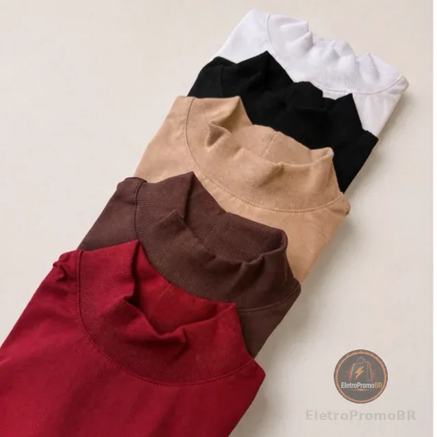 kit 4 Camisetas Femininas Básicas Gola alta  Algodão Lisa Moderna  Elegante