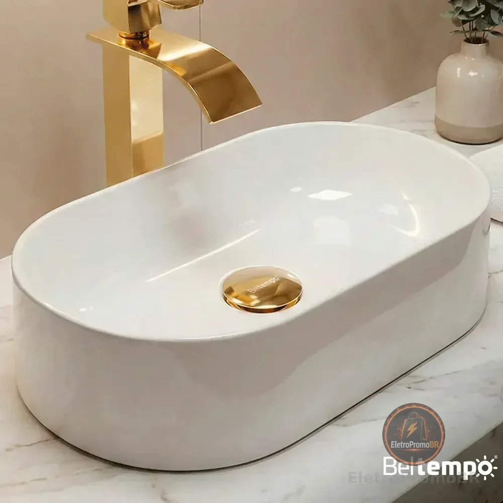 Cuba Pia de Apoio Sobrepor Oval 43x25 Branca Banheiro Lavabo Beltempo BT-2030