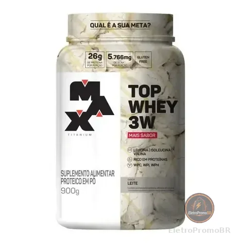 Suplemento Top Whey 3w + Max Titanium 900g Sabor Leite