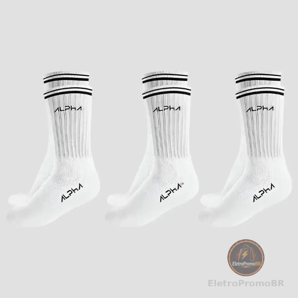 Kit 3 Meias Cano Médio  Alpha Branco U