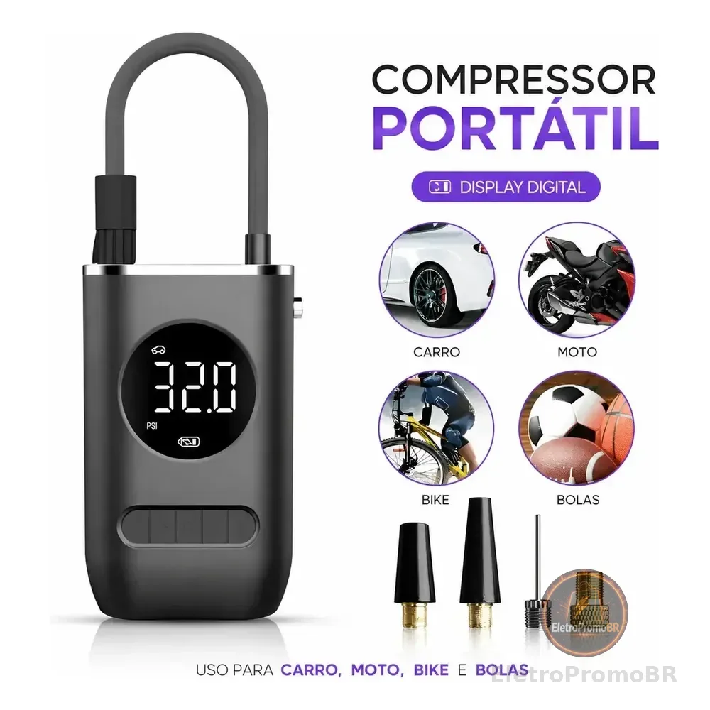 Calibrador De Ar Digital Para Pneu Portátil Compressor Usb