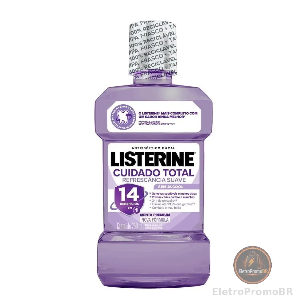 Listerine Cuidado Total 14 Benefícios em 1 Enxaguante Bucal Sem Álcool, 250ml