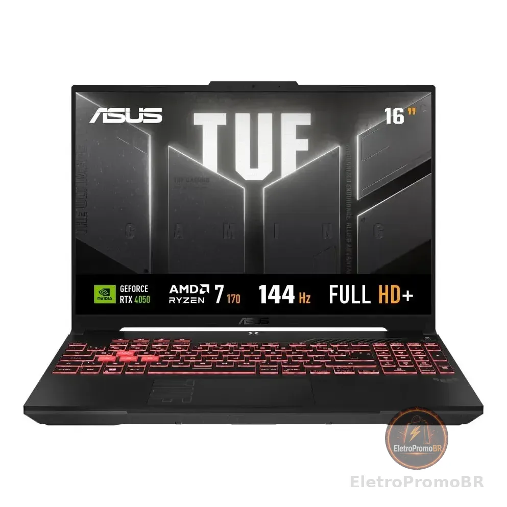 Notebook Gamer ASUS TUF Gaming A16, AMD Ryzen 7, RTX 4050, 16GB RAM, 512GB SSD, Linux KeepOS, Tela 16" IPS 144Hz, Mecha Gray - FA607NUQ-RL167
