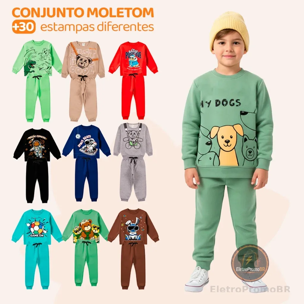 Kit Sortido 6 Peças de Roupas Masculino Infantil Inverno – 3 blusas casacos + 3 calças de 1 ao 10
