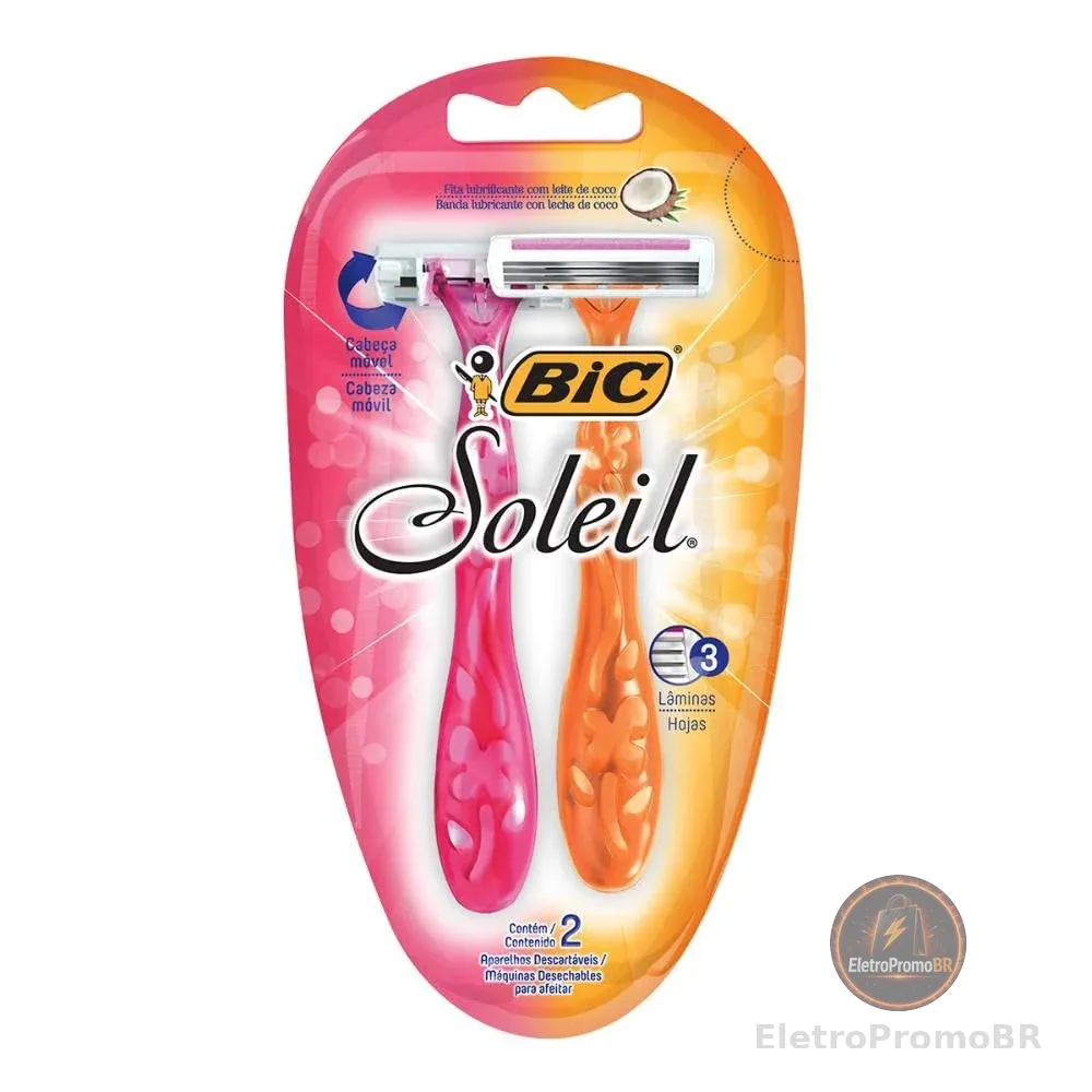 BIC Aparelho De Depilar Soleil Rosa E Laranja 2 Unidades 929994 Dupla Fita Lubrificante Com Leite De Coco