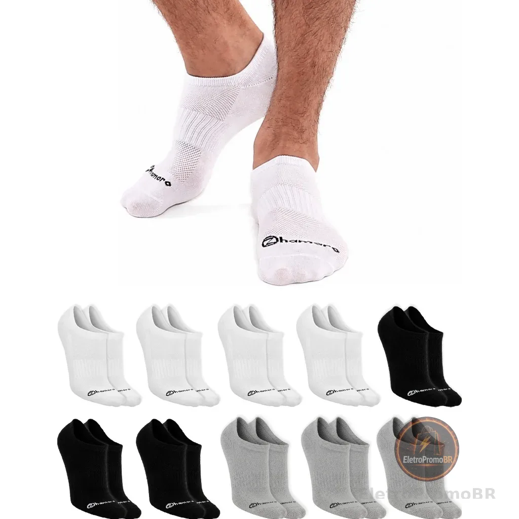 Kit 10 Pares Meias Zhamaro Sapatilha Masculina Feminina Algodão Meia Cano Curto Soquete Confortável