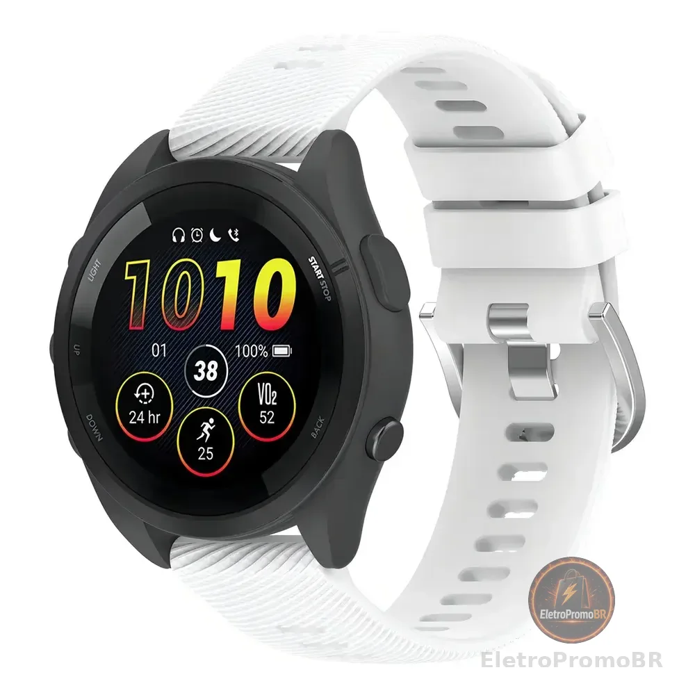 Pulseira Para Garmin Forerunner 55/165 245/645 Silicone 20mm Branca Lisa