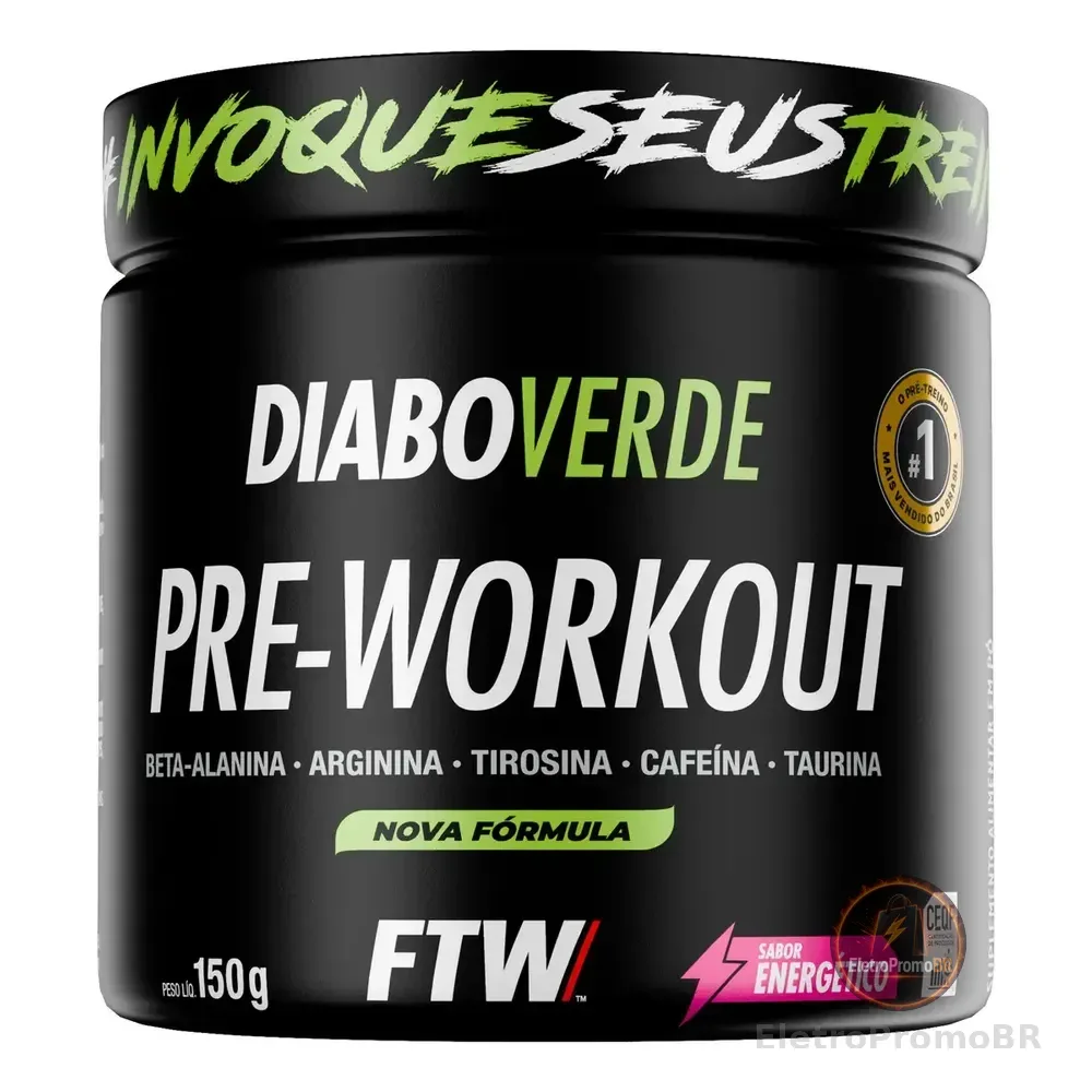 Pré Treino Pre Workout DIABO VERDE Pote 150g Sabor Energético FTW
