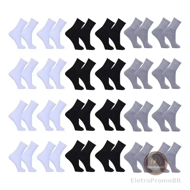 Kit Com 24 Pares De Meias De Algodão Masculino Esportiva
