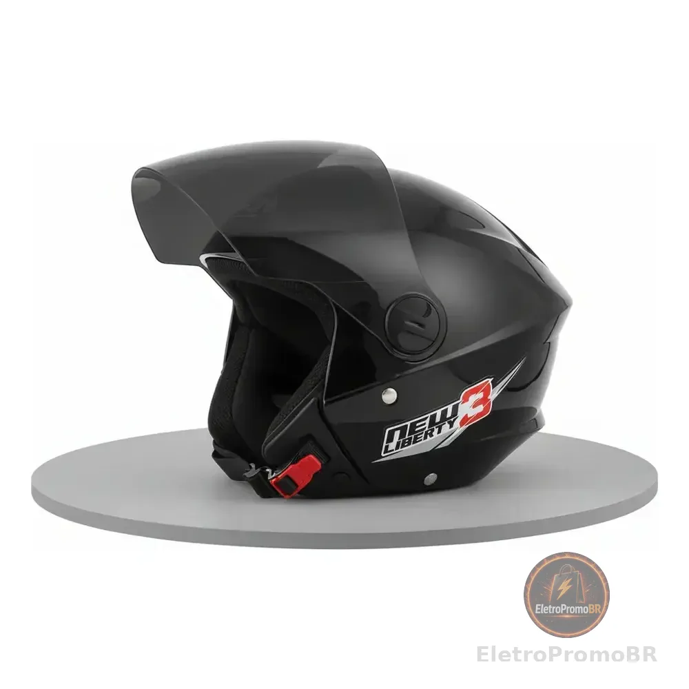 Capacete Pro Tork New Liberty Three aberto - Cor Preto Brilhante Tamanho 58