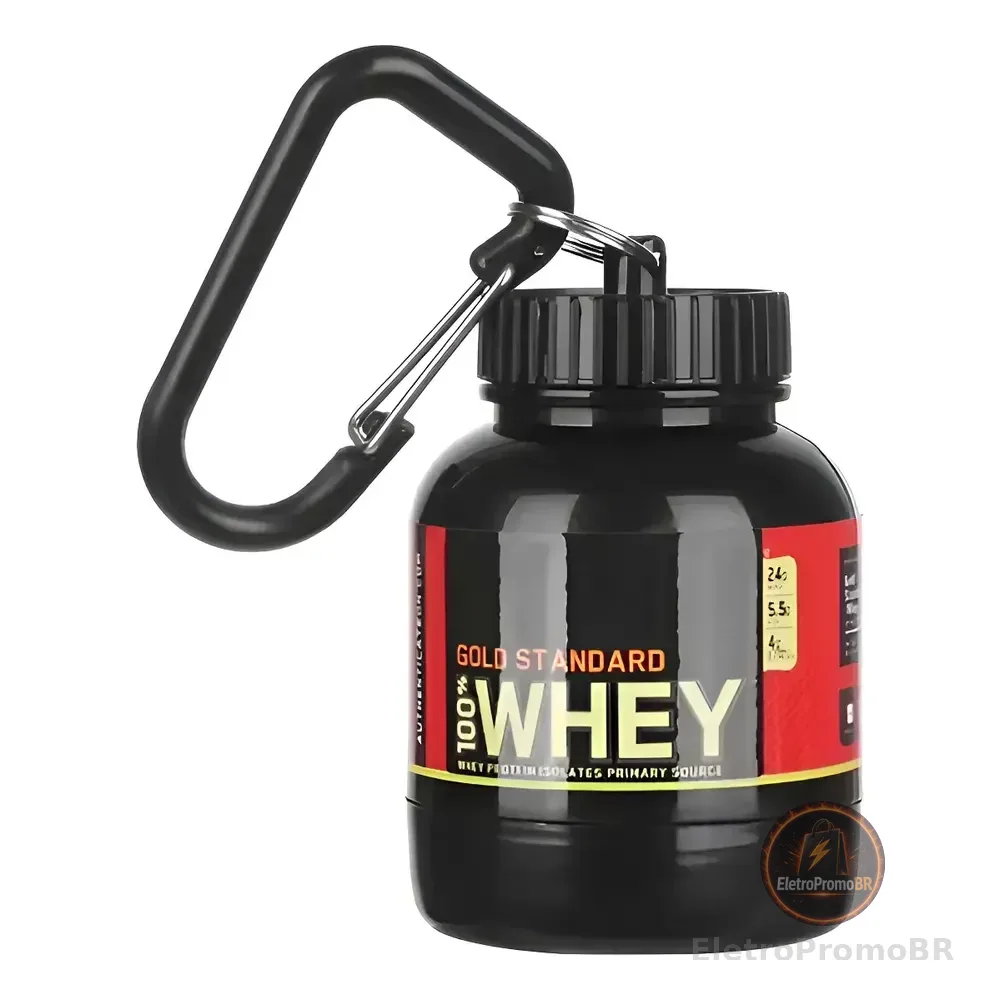 Chaveiro Whey Protein Suplemento Capsula Porta Dose 100 Ml Preto