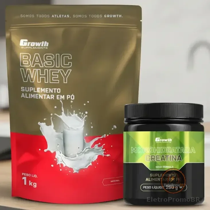 Kit Growth: Whey Protein Basic Natural 1kg + Creatina Monohidratada 250g