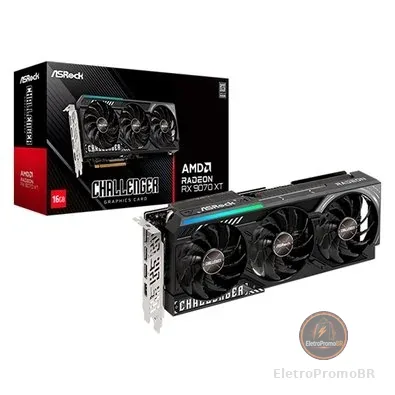 Placa de Vídeo ASRock Radeon RX 9070 XT Challenger, AMD, 16GB - 90-GA61ZZ-00UANF