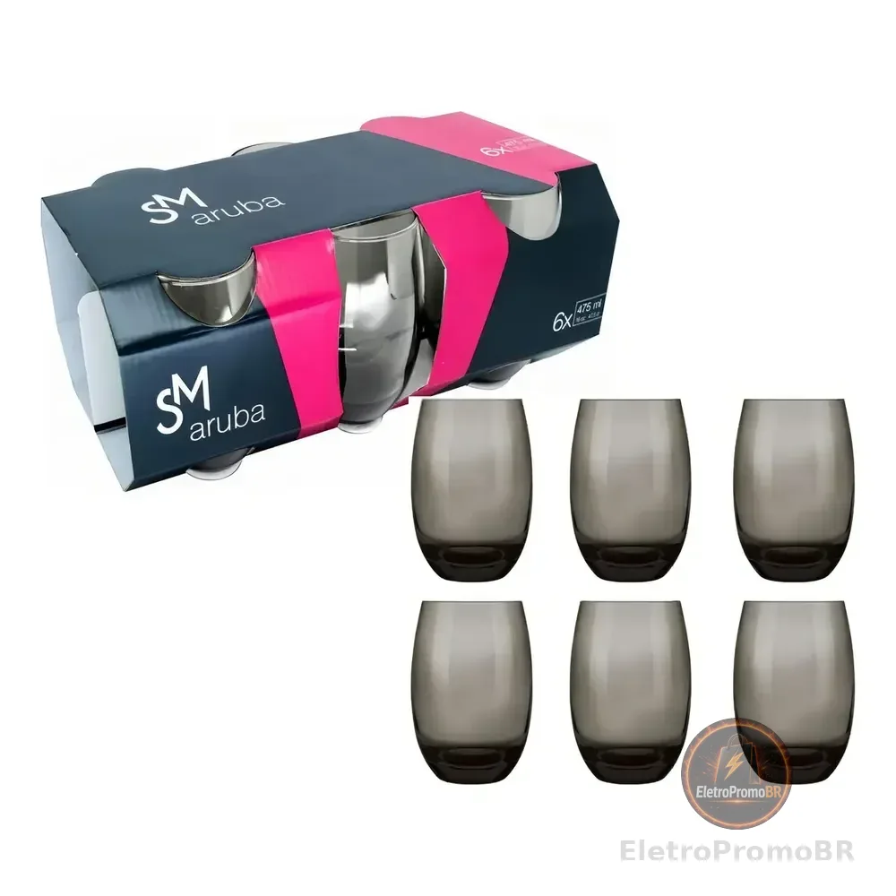 Jogo De Copos Aruba 465ml 6 Peças Cozinha Grande Nadir Cor Fume Cinza