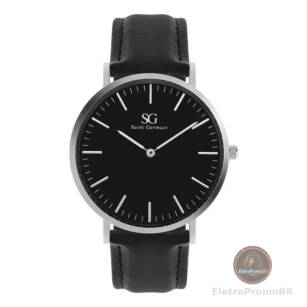 Relógio Masculino Saint Germain Murray De Quartzo Com Pulseira Preta E Caixa Prateada De 40mm Preto Prateado