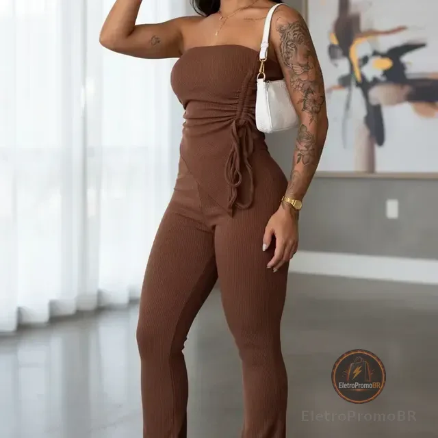 Conjunto Blusa Tomara Que Caia Com Ajuste Na Lateral E Calça