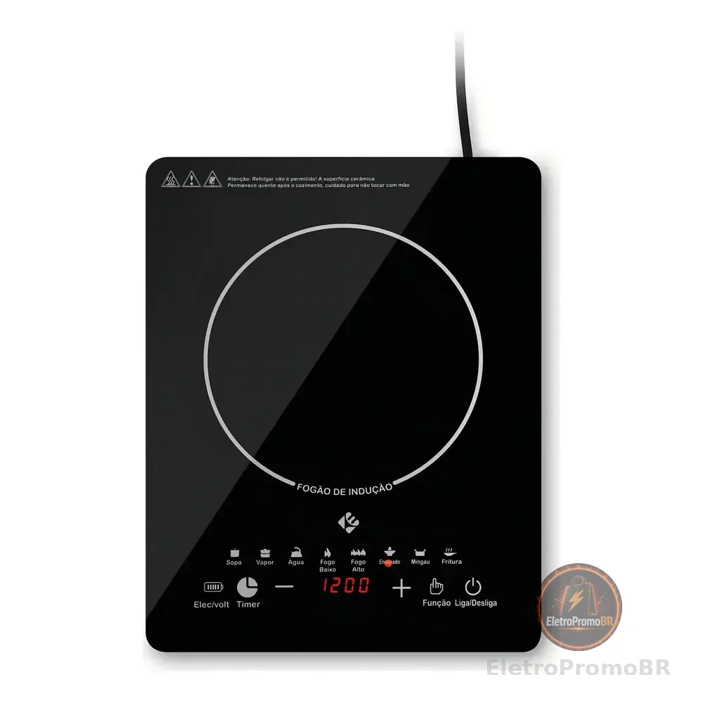 Cooktop De Indução 1 Boca Preto Com Trava De Segurança Painel Touch Screen