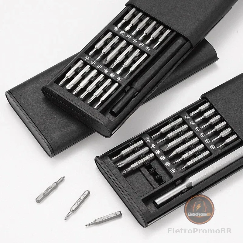 Kit Jogo Ferramenta Chave Magnética Precisão 24 Peças Pequenos Reparos Celular PC Notebook Óculos