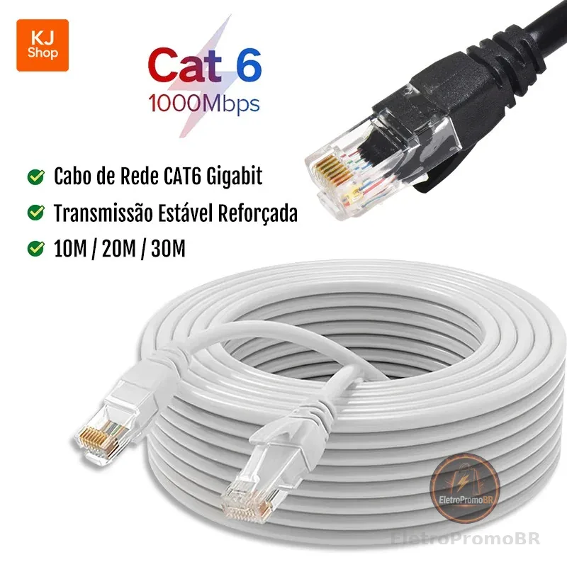 Cabo de Rede CAT6 RJ45 Blindado 1000Mbps com Alta Estabilidade 10M/20M/30M (Interno/Externo)