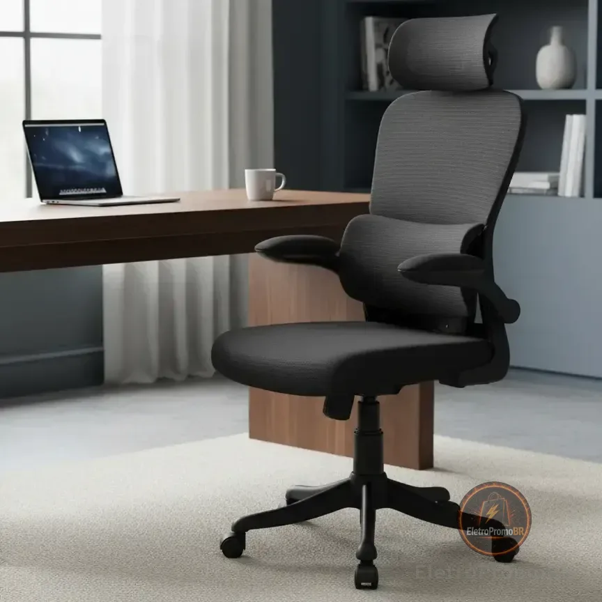 Cadeira Escritório Ergonômica Genebra B500 Luvinco Cor Preto Com Suporte Lombar Estofado Mesh