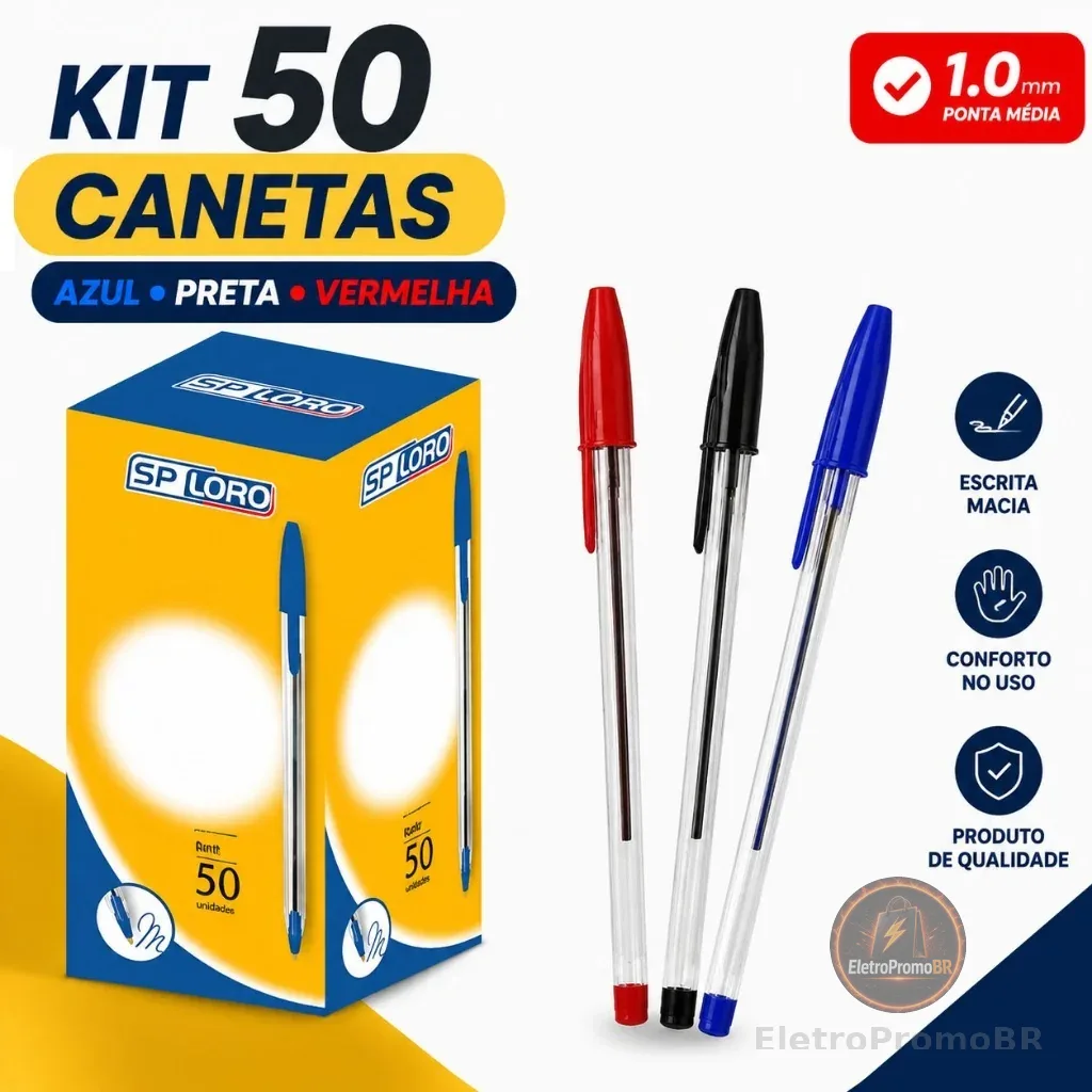 Kit 10-50 Canetas Esferográficas Ponta Média Simple BiC 1.0mm Azul Preta Vermelha Escolar Escritório