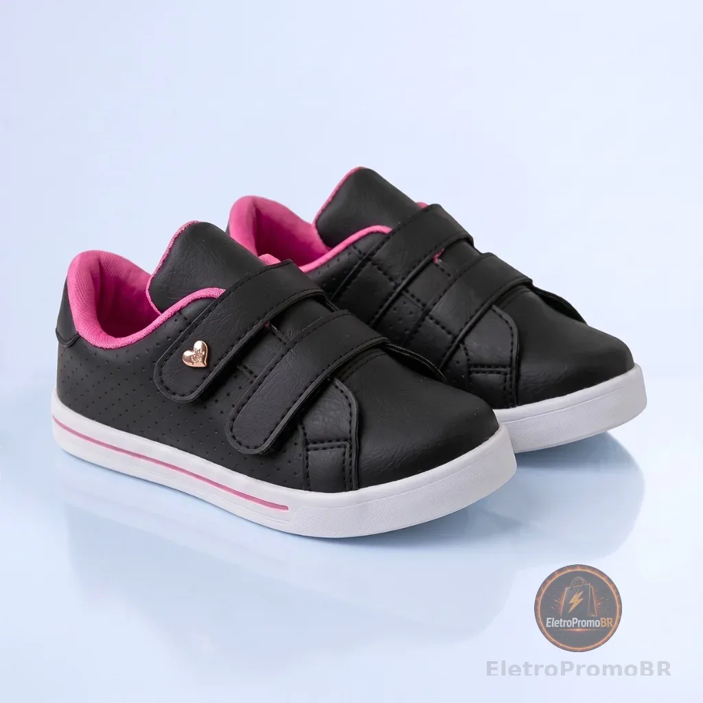 Kidstep Tenis Infantil Feminino Casual Preto Com Pink