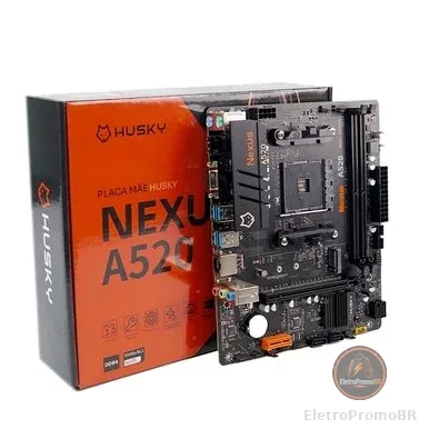 Placa-Mãe Husky Nexus A520, M.2 NVMe, DDR4 3200MHz, Ryzen 5000/4000/3000, Micro-ATX, 64GB Dual Channel - HPM520