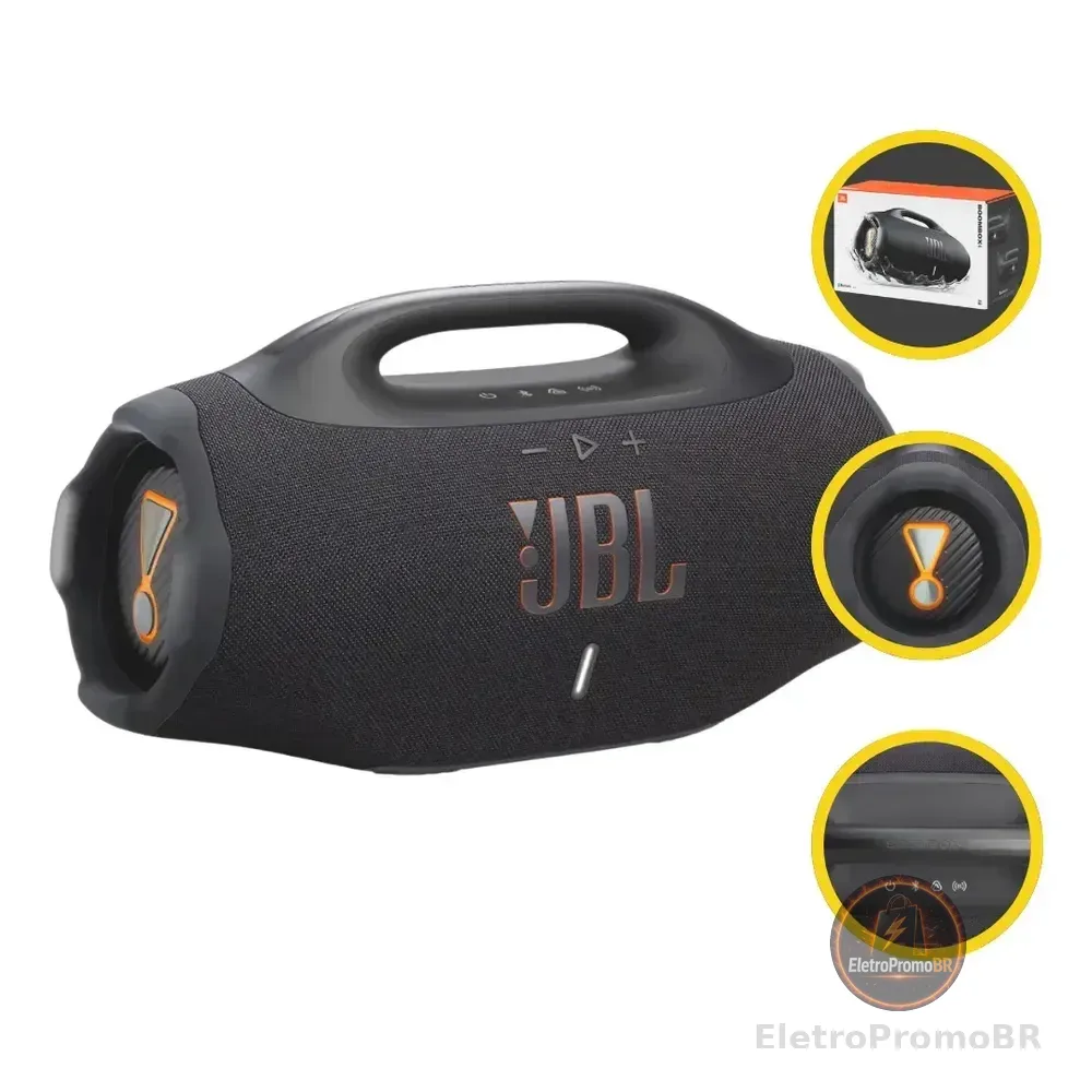 Caixa de Som Bluetooth Boombox 4 JBL, com AI Sound Boost, até 34h de bateria, IP68 e Áudio Lossless – Preta