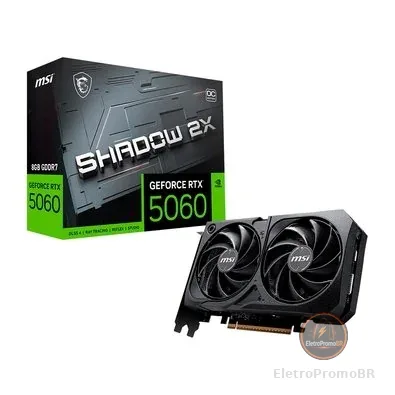 Placa de Vídeo MSI RTX 5060 Shadow 2X OC NVIDIA GeForce, 8GB, GDDR7, 128-bit - 912-V537-038