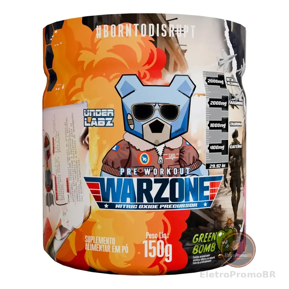Warzone Under Labz Pré Treino Beta Alanina Taurina Cafeína Sabor Green Bomb 300g