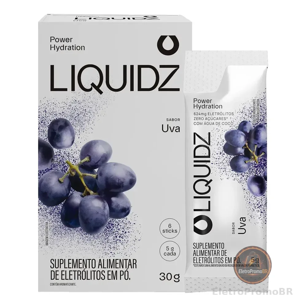 Liquidz® - Eletrólitos Zero Açúcares - Sabor Uva - 6 Sachês