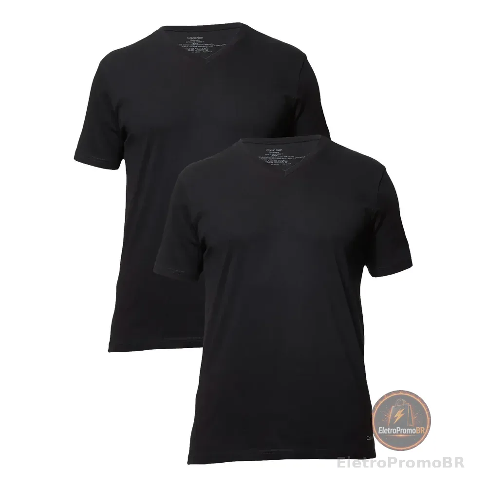 Kit Com 2 Camisetas Masculina Crew-neck Calvin Klein Preto Liso M Lisa